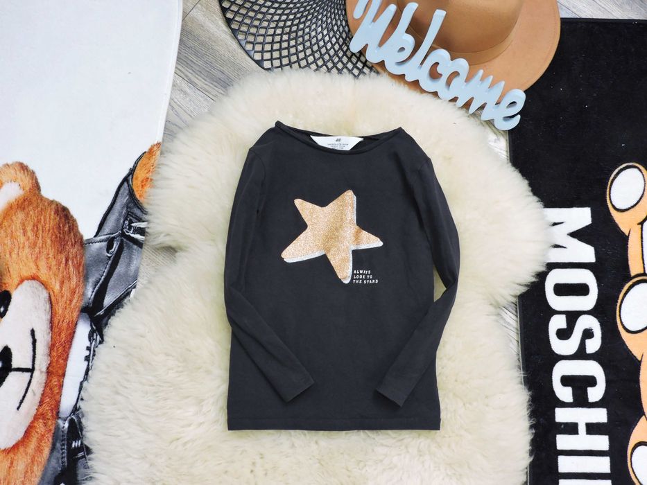 H&M - grafitowa bluzeczka star brokat r 110/116