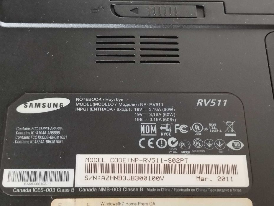 Portátil Samsung NP-RV511