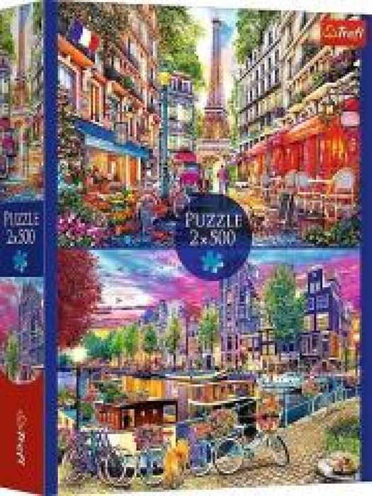 Puzzle 2x500 Europejskie stolice TREFL pudełko,342x257 mm