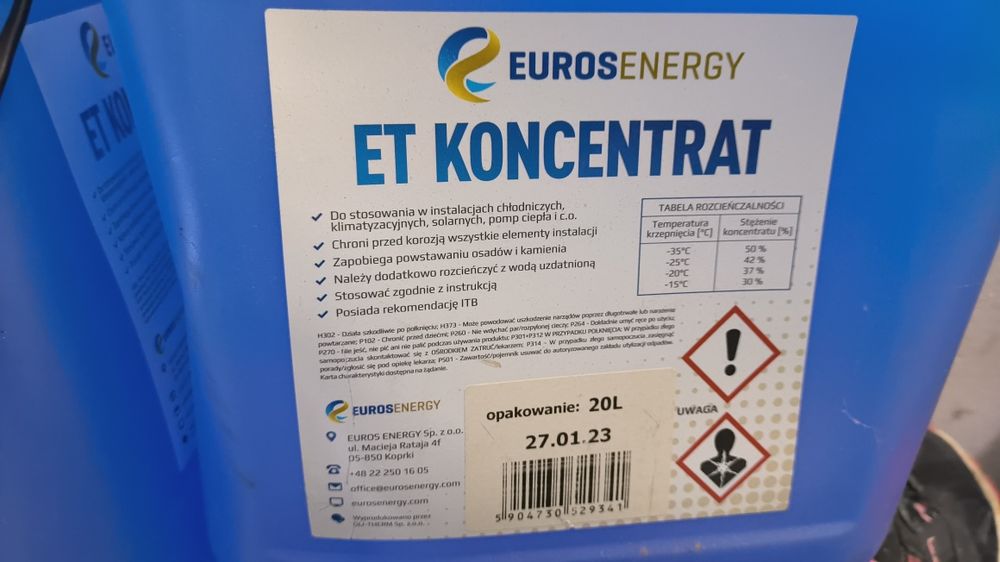 Glikol Etylenowy solary pompy ciepła itp. Koncentrat -70 stopni 20L