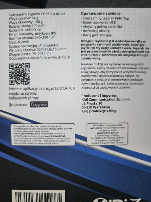 KidizWatch Top / Smartwatch/ zegarek na kartę SIM dla dziecka