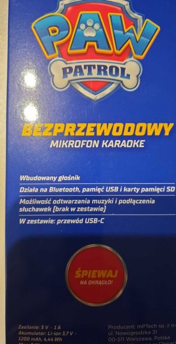 Mikrofon Bezprzewodowy Karaoke Psi Patrol PAW PATROL