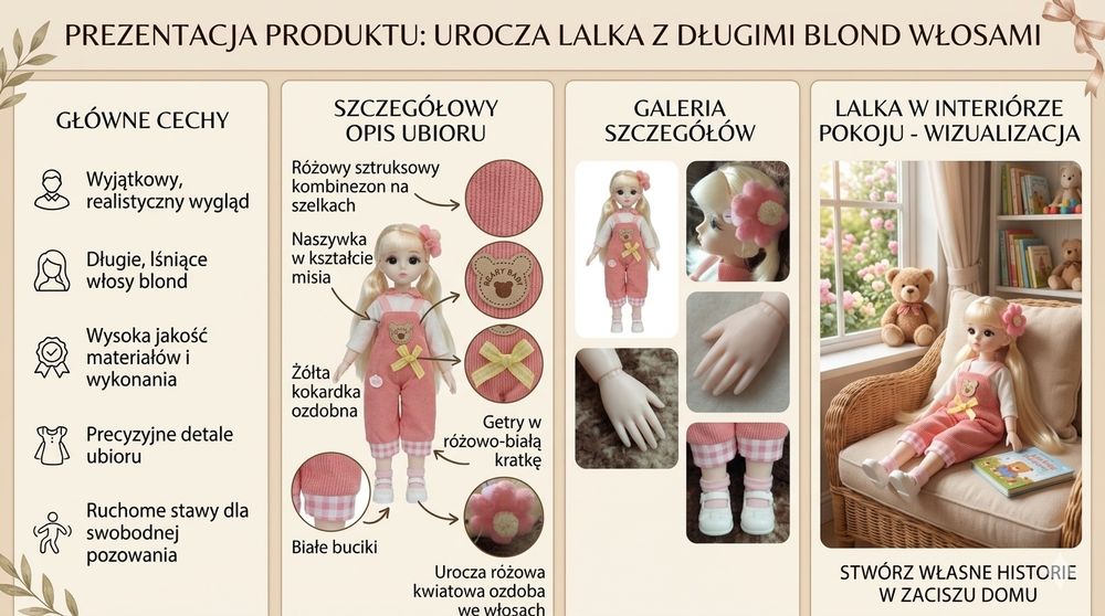 Śliczna Lalka Przegubowa 30 cm – Długie Blond Włosy | Pełna Ruchomość