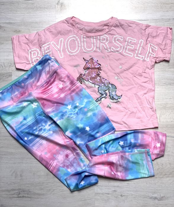 Koszulka i legginsy H&M 134 jasnoróżowe