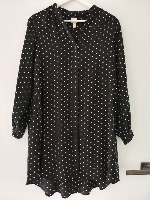 Czarna sukienka koszulowa w ktopki H&M rozm. 34/36