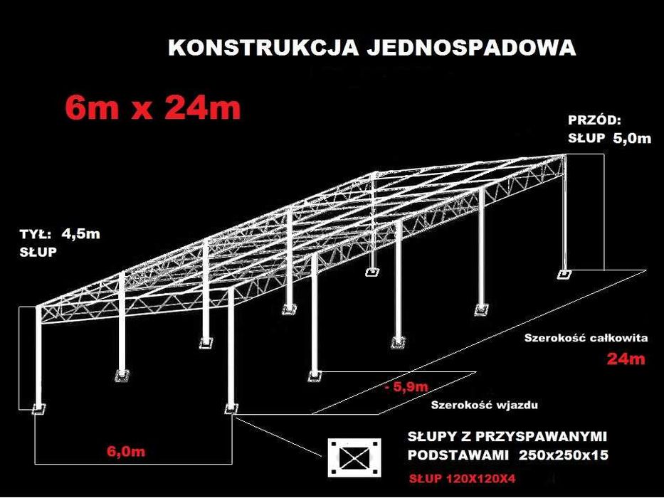 PROMOCJA Wiata rolna Konstrukcja garaż - 6m x 24m Hala Magazyn Blaszak