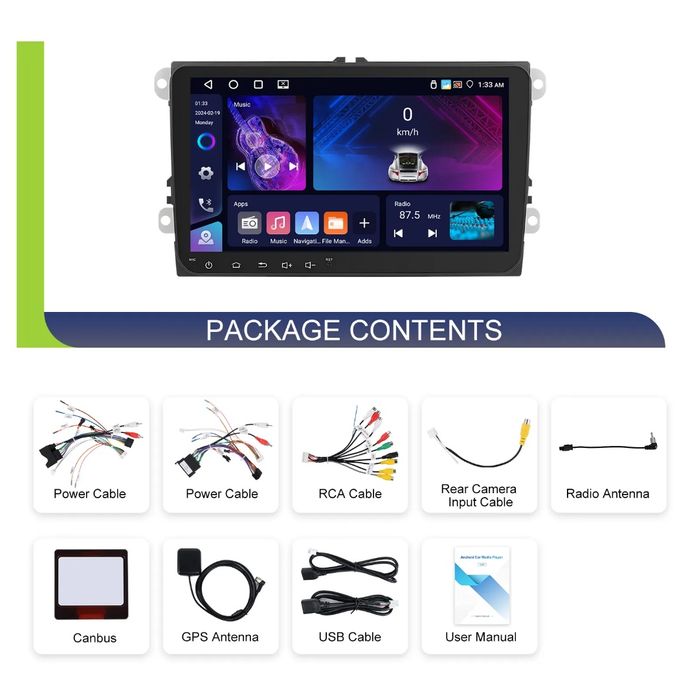 Rádio Android com Carplay 9 polegadas VW Seat Skoda 4/64GB WiFi GPS BT