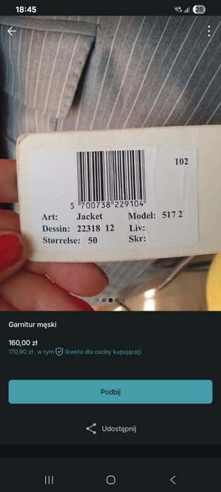 Garnitur męski szary firmy Jameson