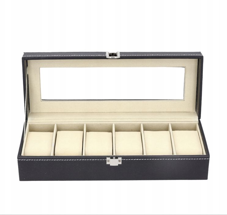 Etui na zegarki czarne skóra eko 6 miejsc