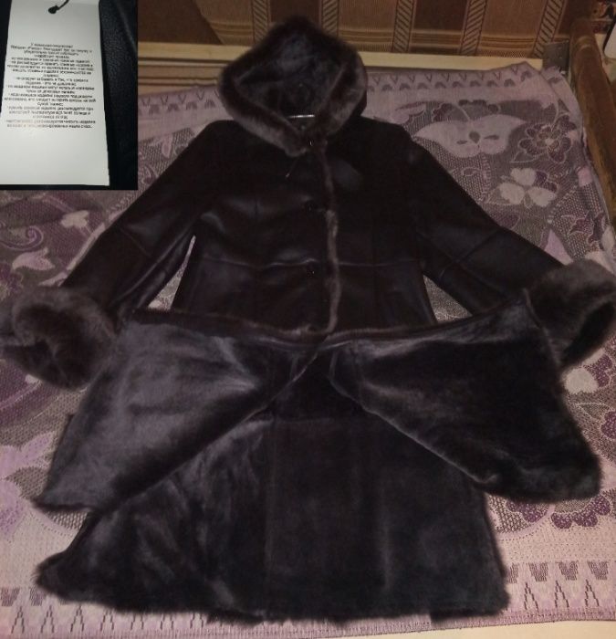 Новая Женская кожаная дубленка пальто с мехом овчина рр 48 L Роксан