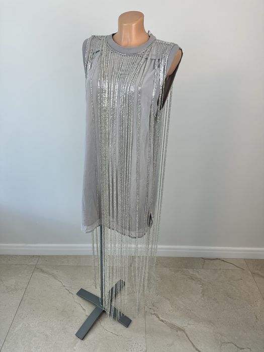 Srebrna sukienka mini koraliki TopShop rozmiar 40