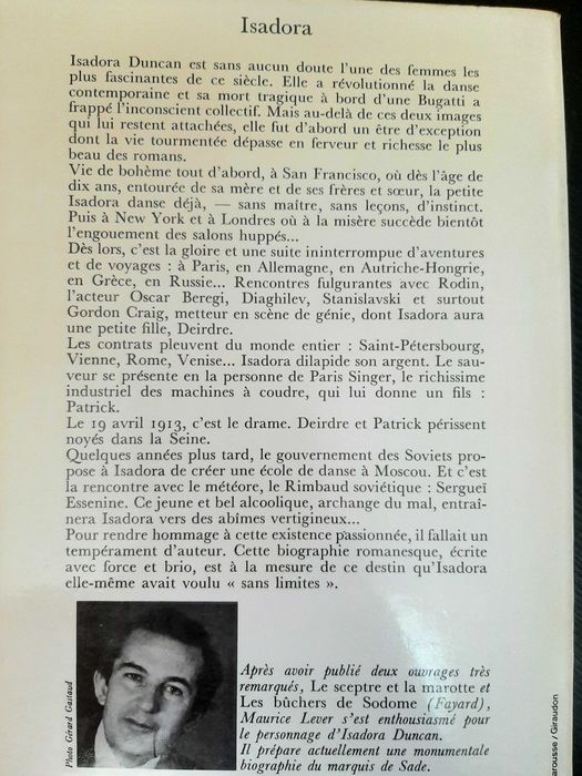 Maurice Lever – Isadora  (Biografia de Isadora Duncan em Língua FR)