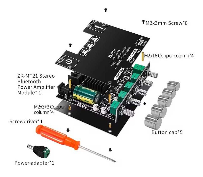 Усилитель 2.1 ZK MT-21 TB-21 2*50+100Вт Bluetooth 5.0 AUX MT-502