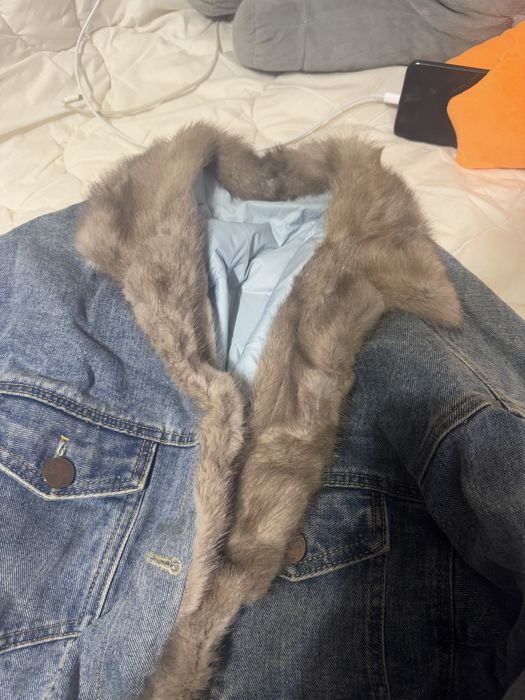 Теплая куртка джинс с норкой S