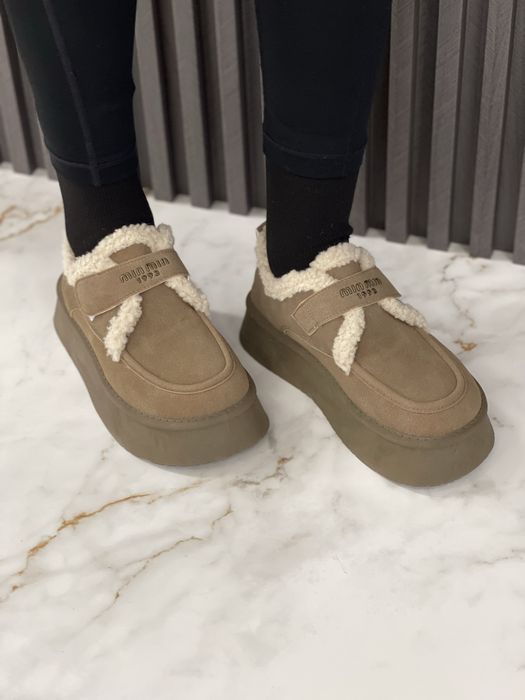 Теплі жіночі зимові черевики лофери MiuMiu 1993 зима лофери