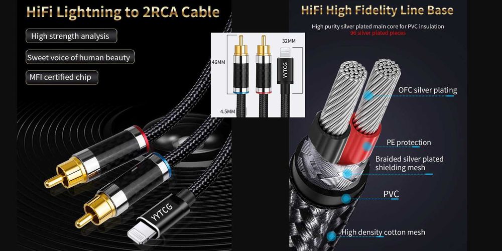 Міжблочний кабель Lightning to RCA та USB B OTG OFC Silver platted для Apple iPhone або iPad