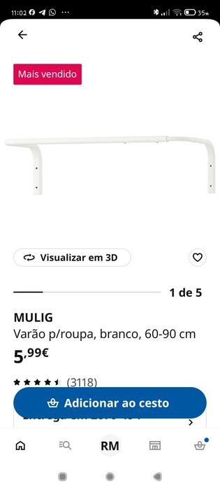 4 varões para roupa, tipo cabides.