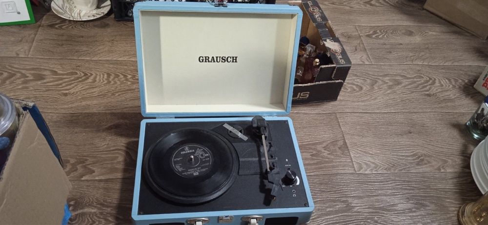 Вініловий програвач Grausch у стилі ретро-валізи, блакитний