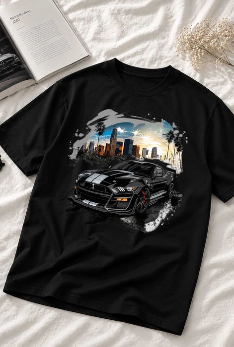 Męska Czarna Koszulka M Czarny Ford Mustang Miasto | Rozmiary S-XL