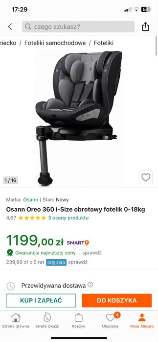 Fotelik obrotowy osann oreo 360 0-18 kg