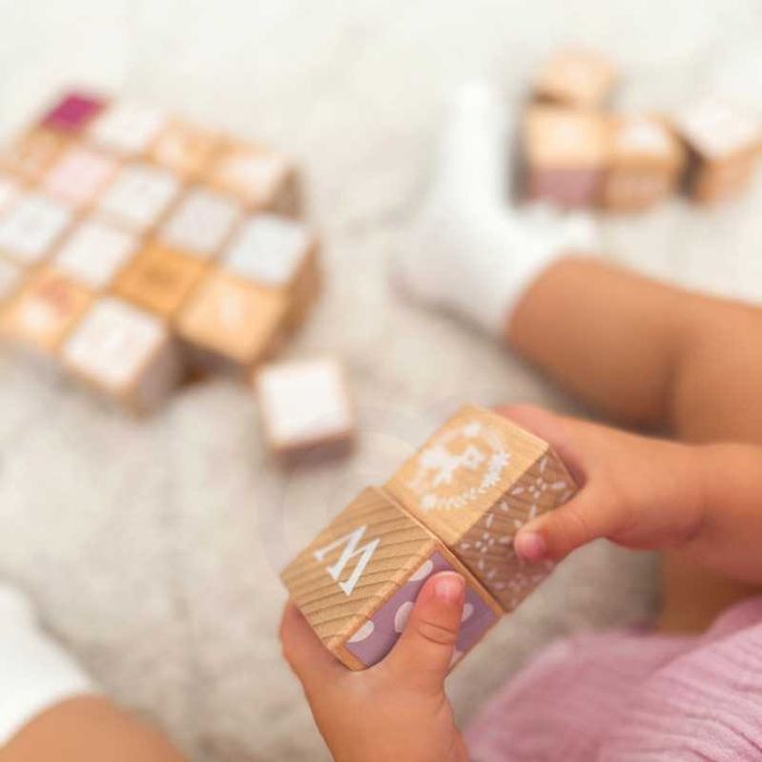 Drewniane Klocki Pastelowe Układanka Nauka Liczenia Liter Wzorów 29 e