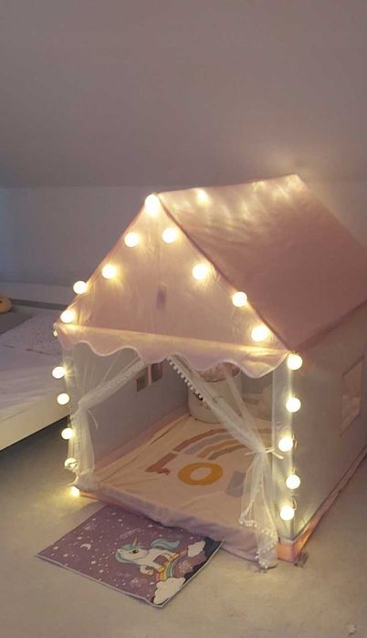 Namiot Domek dla Dzieci Zamek Pałac do Pokoju Ogrodu + Lampki LED Róż