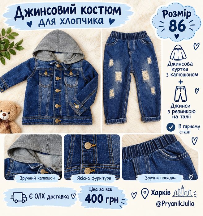 Комплект джинси та джинсовка. Розмір 86