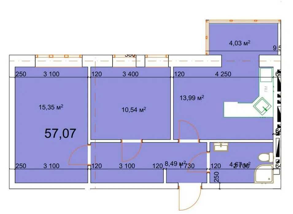 Продаж 2 кім квартири, 57.07 м.кв ,р-н Епіцентру