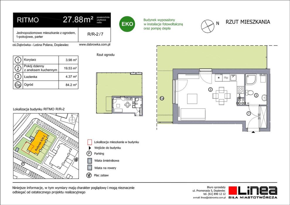 1-pokojowe mieszkanie 27m2 + ogródek Bezpośrednio