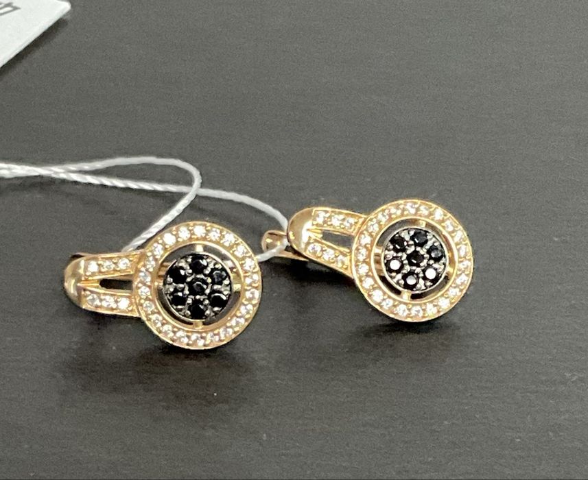 Сережки, золото585, красное, длина 1,8 см, цирконий