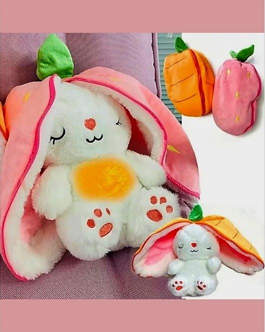 Дихаючий зайчик у полуниці, морквинці , м'який нічник, дыщаший заяц