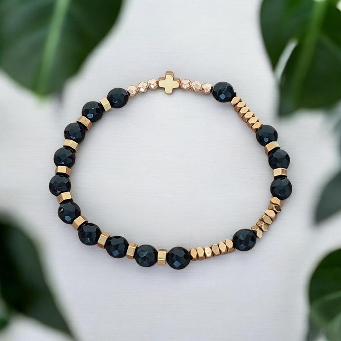 Bransoletka różaniec kamienie naturalne onyks hematyt