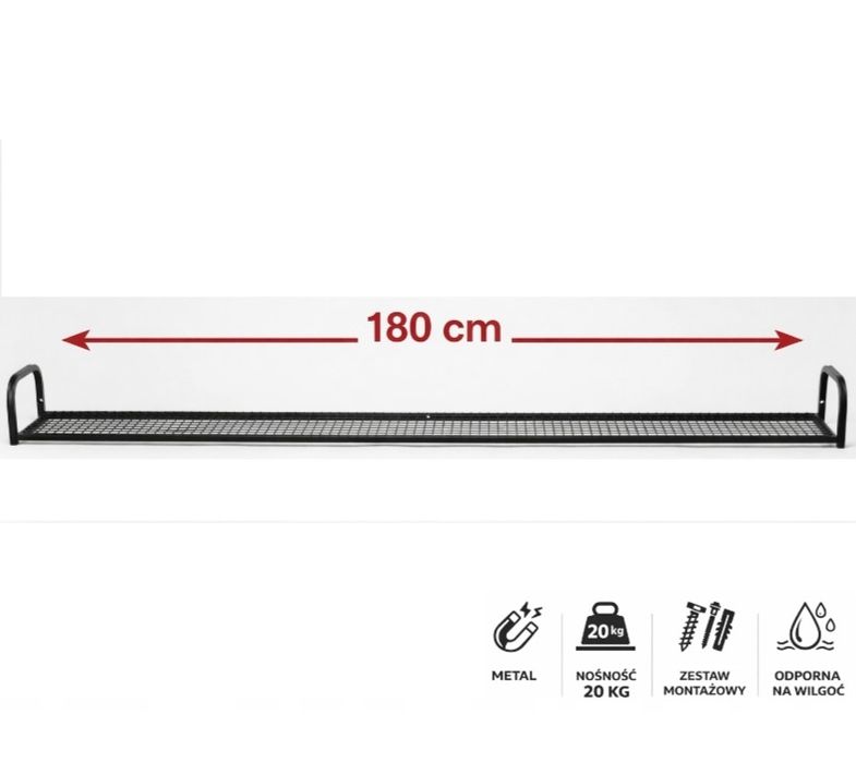 Półka loft 180 cm czarna metalowa