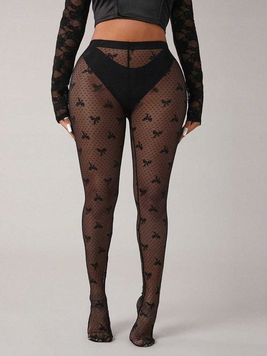 Rajstopy czarne z kokardkami