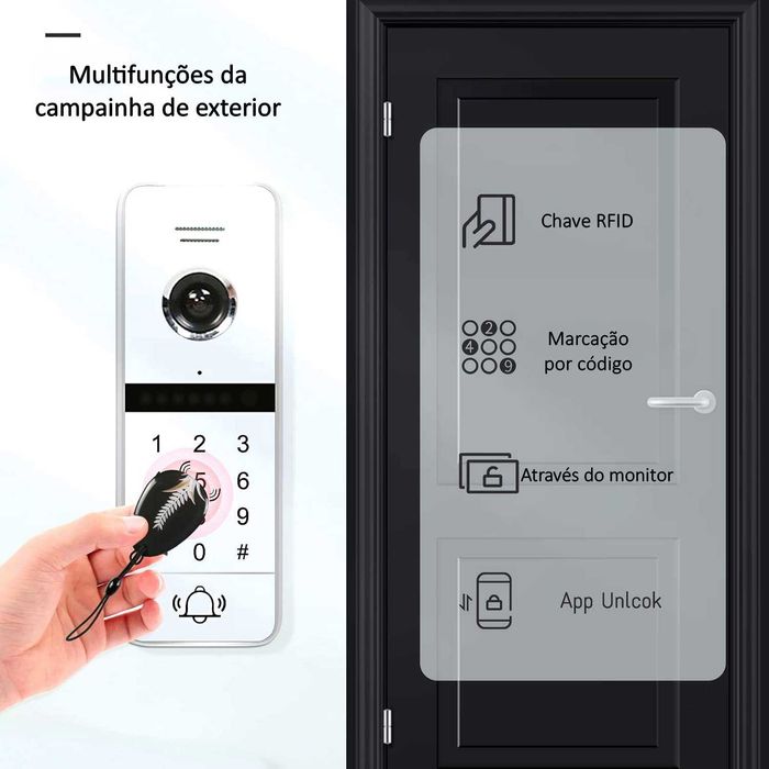Vídeo Porteiro Tuya * S/ Fios * WiFi * Ecrã Tátil 7 Polegadas * Código