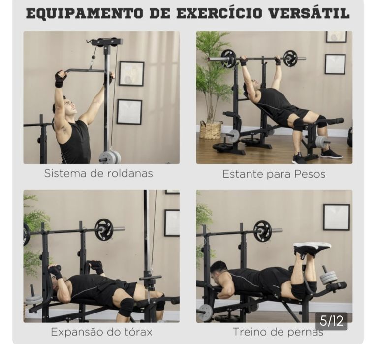 Banco de Pesos Multi Funcional Banco de Musculação Ajustável em 6 Posições 180x134x200cm  Preto