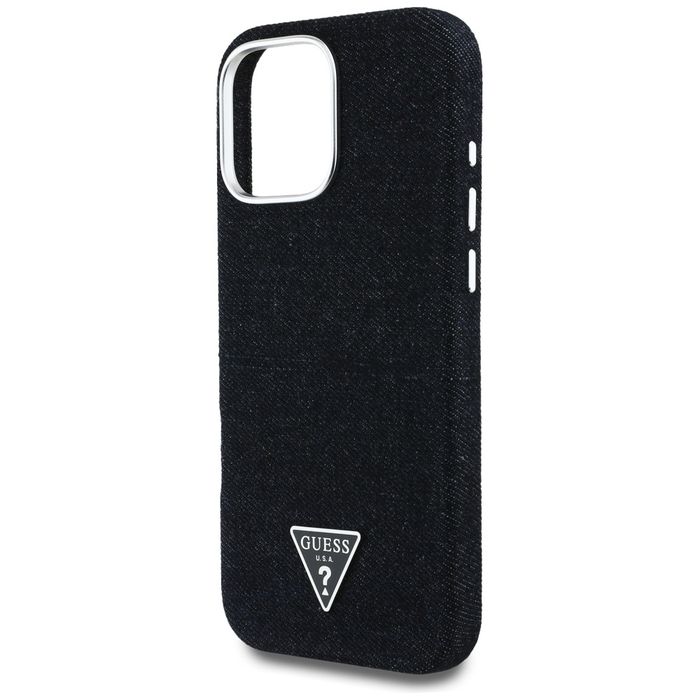 Etui Guess Denim Triangle Logo MagSafe do iPhone 16 Pro Max czarny