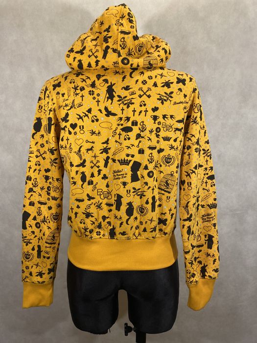 Bluza żółta z kapturem printem alternative y2k style wygodna 38 M L