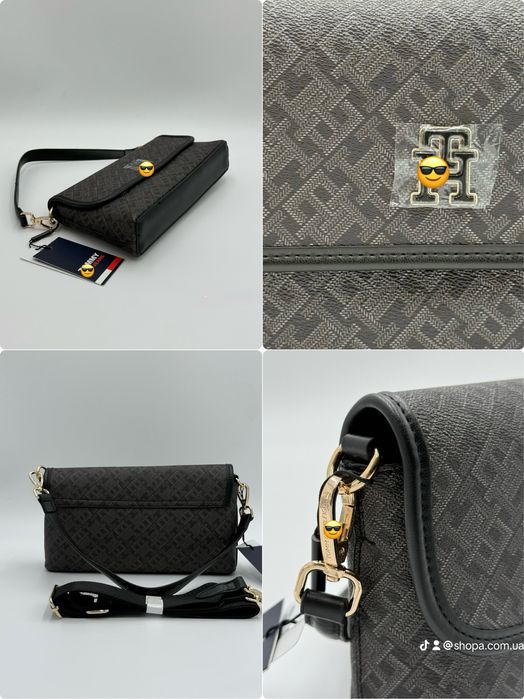 Сумка женская T*mmy  | Бежевый и черный | Монограмма