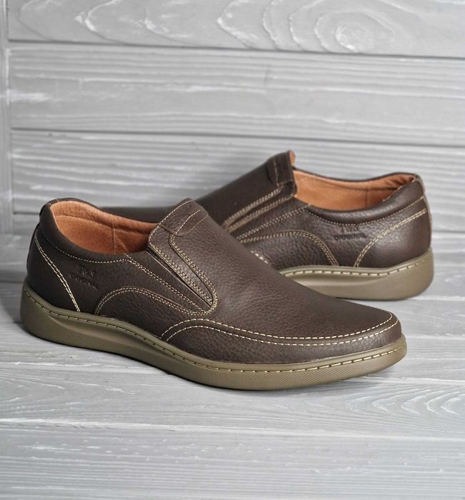 39-47р! Кожаные мужские широкие черные коричневые прошитые туфли Tatis