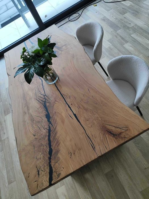 Stół dębowy monolit masywny 80 mm grubości stolarz żywica epoksydowa