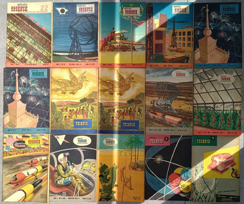 75 czasopism naukowo-technicznych „Młody Technik” z lat 1950–57