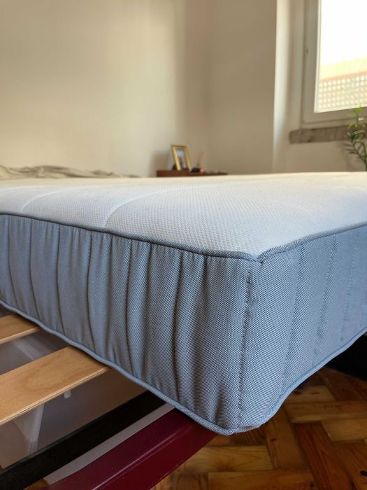 Colchão IKEA 140x200 cm molas ensacadas, firme/azul claro