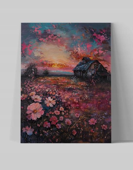 Obraz na płótnie "Zachód Słońca nad Kwiatami" 30x40 cm