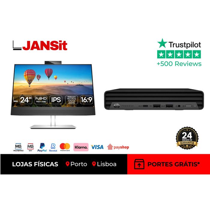 Bundle AiO HP 24″ | HP ProDesk 400 G6 mini | i5-10600T | 8GB | SSD 256GB + Monitor HP E24m G4 | 24″ | Multimédia