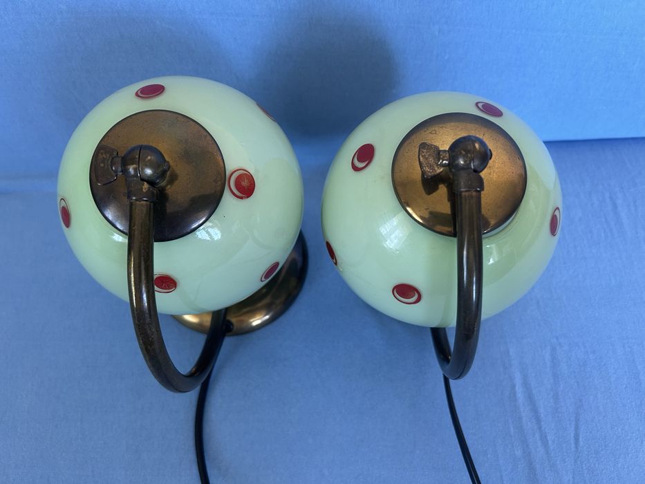 Lampka nocna art deco zielony klosz szklana kula kinkiet kpl. 2 szt.