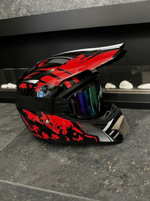 Кроссовый мото шлем шолом эндуро с очками мотоциклетный шлем