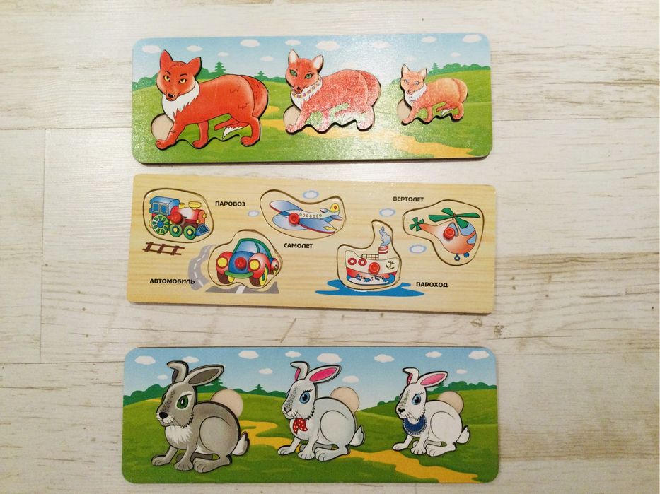 Пазли дерев‘яні (лисички,зайчики, транспорт)