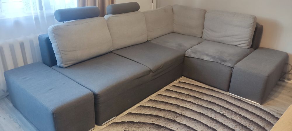 Duży narożnik z funkcją spania + 2 pufy | Okazja!