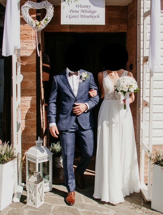 Suknia ślubna, ecru, muślin